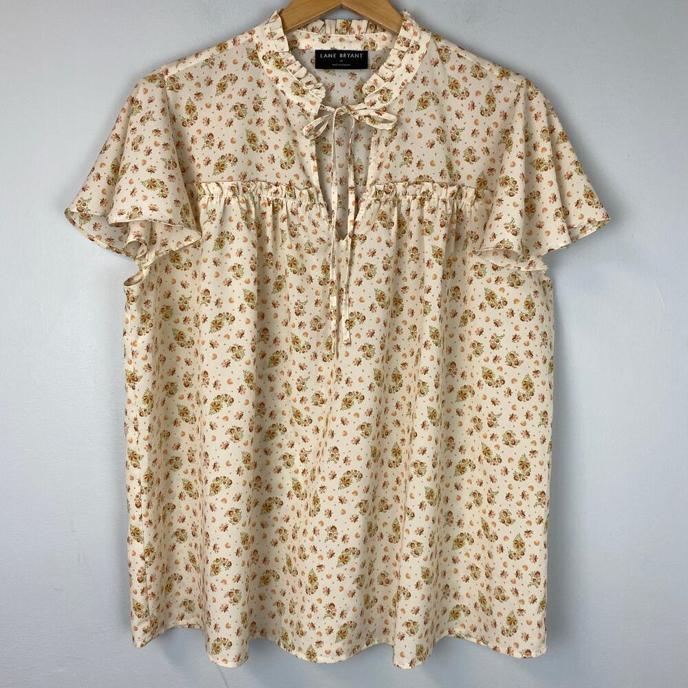 Lane Bryant Boho Cream Floral Polyester Blouse Top Women's Plus Size 14